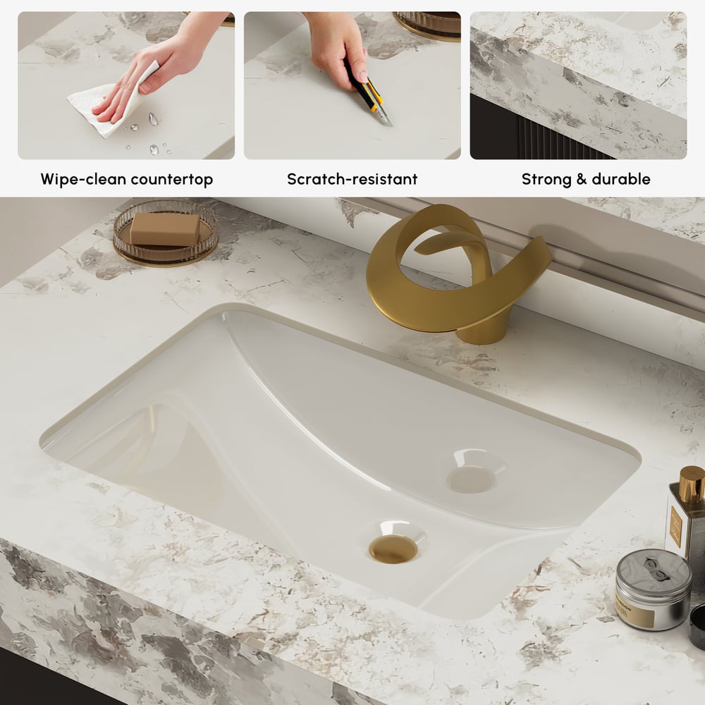 Mueble de baño Artis de 152cm de doble lavabo flotante con encimera de piedra sinterizada Imagen de ventana