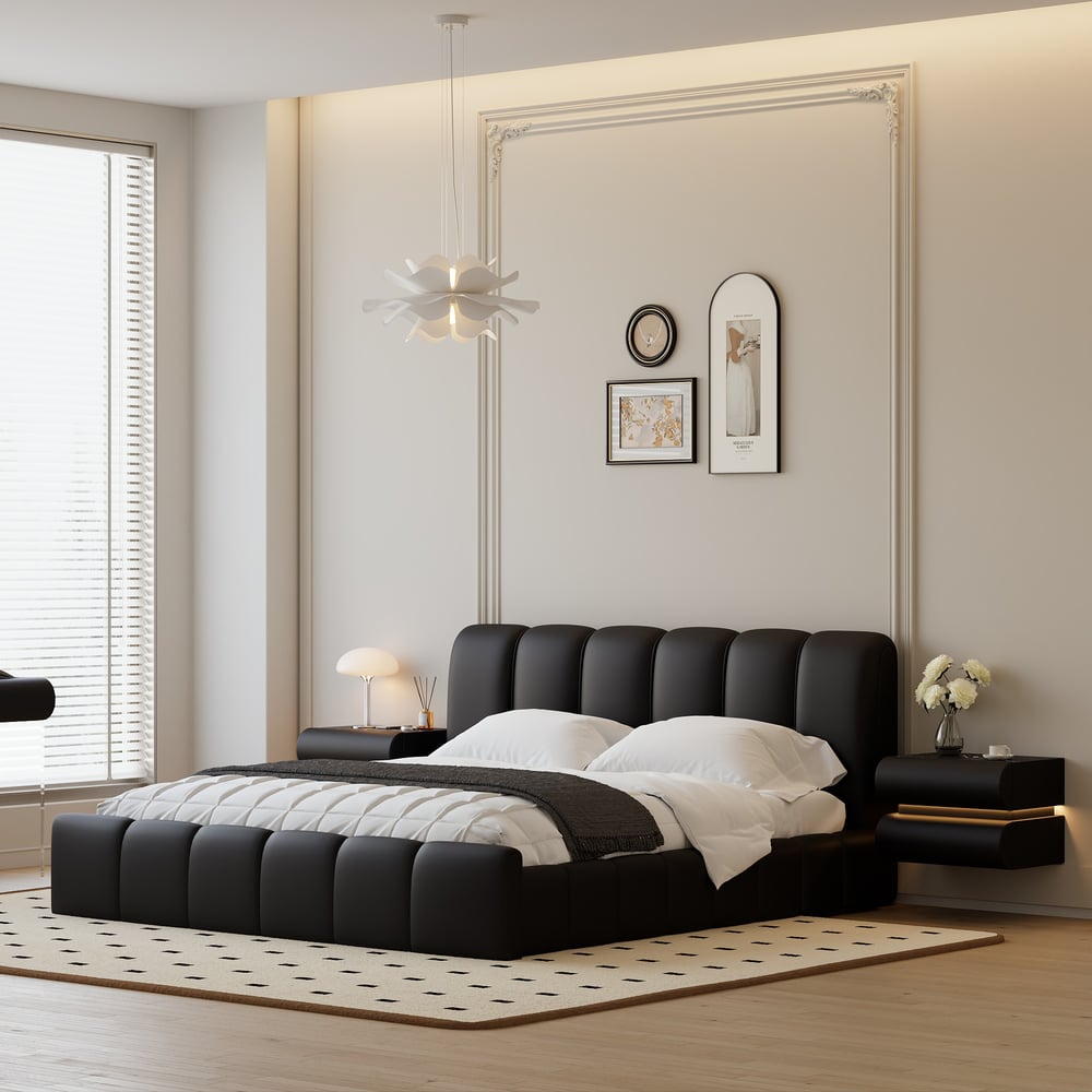 Humply Floating Leather 2-Drawer Smart LED Nightstand with Sintered Stone Top window image