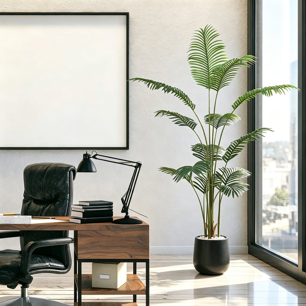 6 ft. Artificial Areca Palm Tree with Planter and Decorative Stones window image