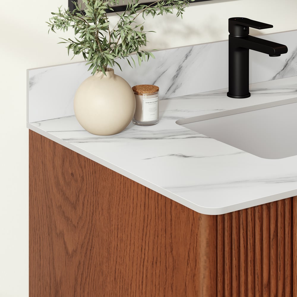 36" Fluted Single Bathroom Vanity with Sink and Sintered Stone Top window image