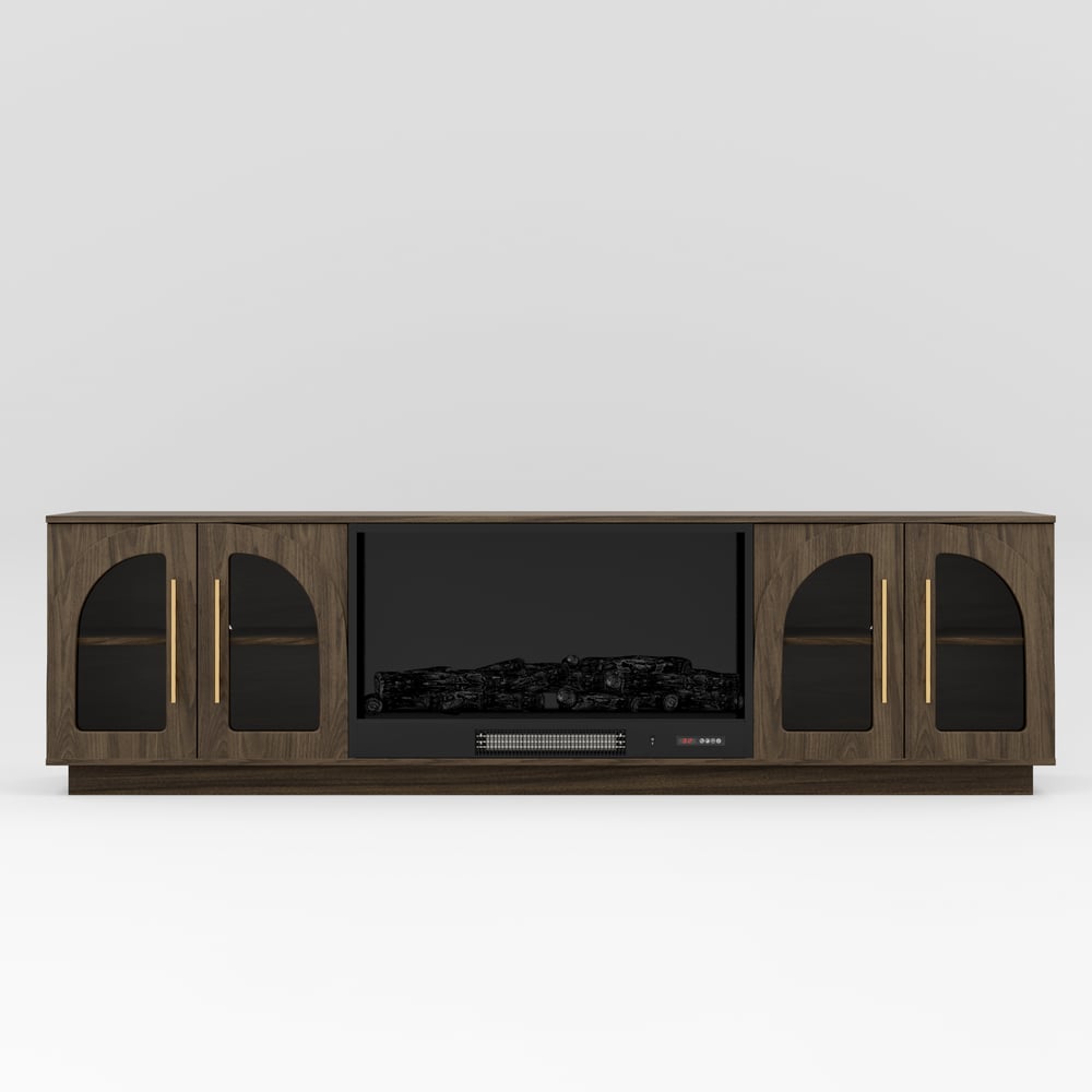 Arune 80" Arched Glass Doors Electric Fireplace TV Stand with Remote Control window image