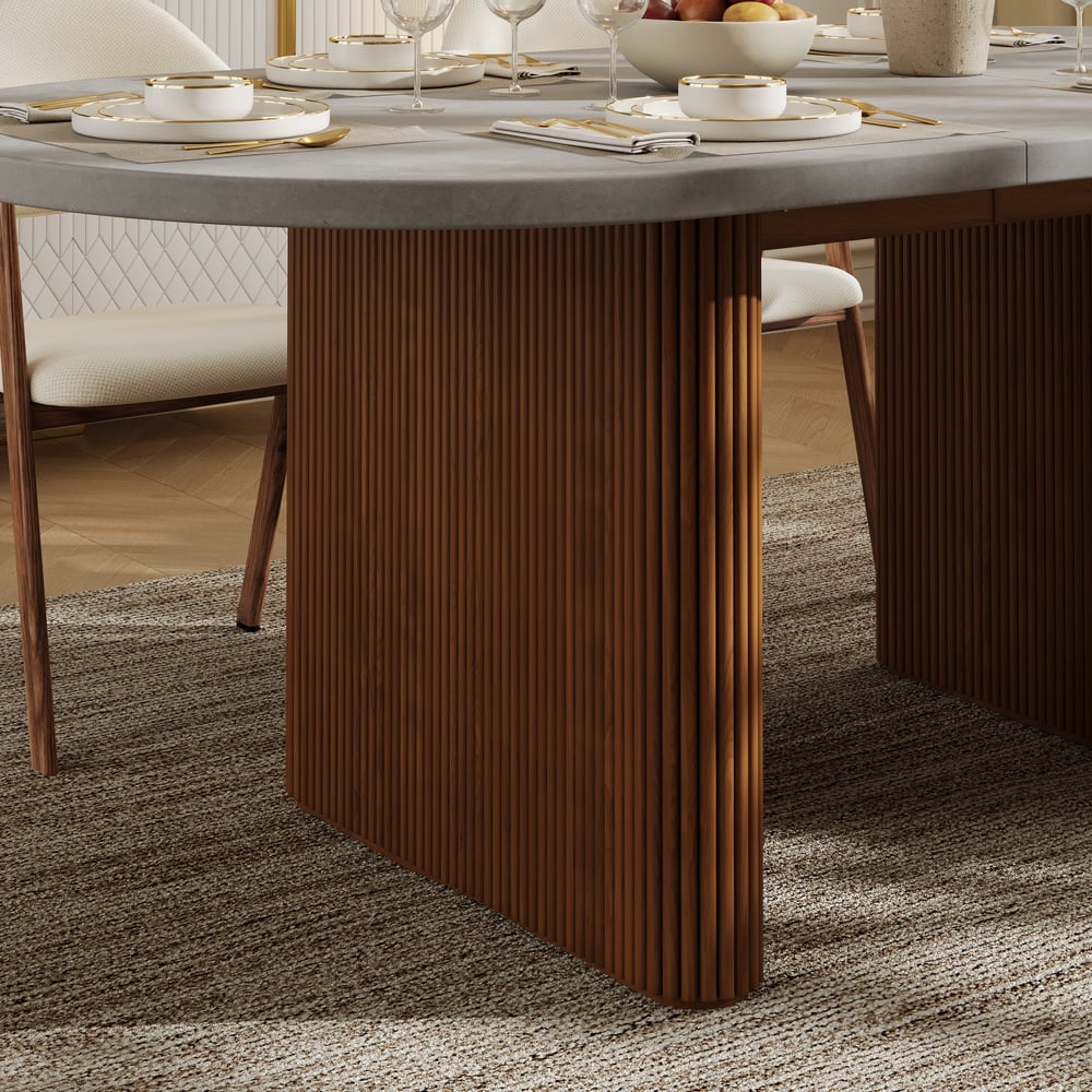 Japandi 63"-79" Extendable Oval Concrete Gray Dining Table, Seats 4-6 window image