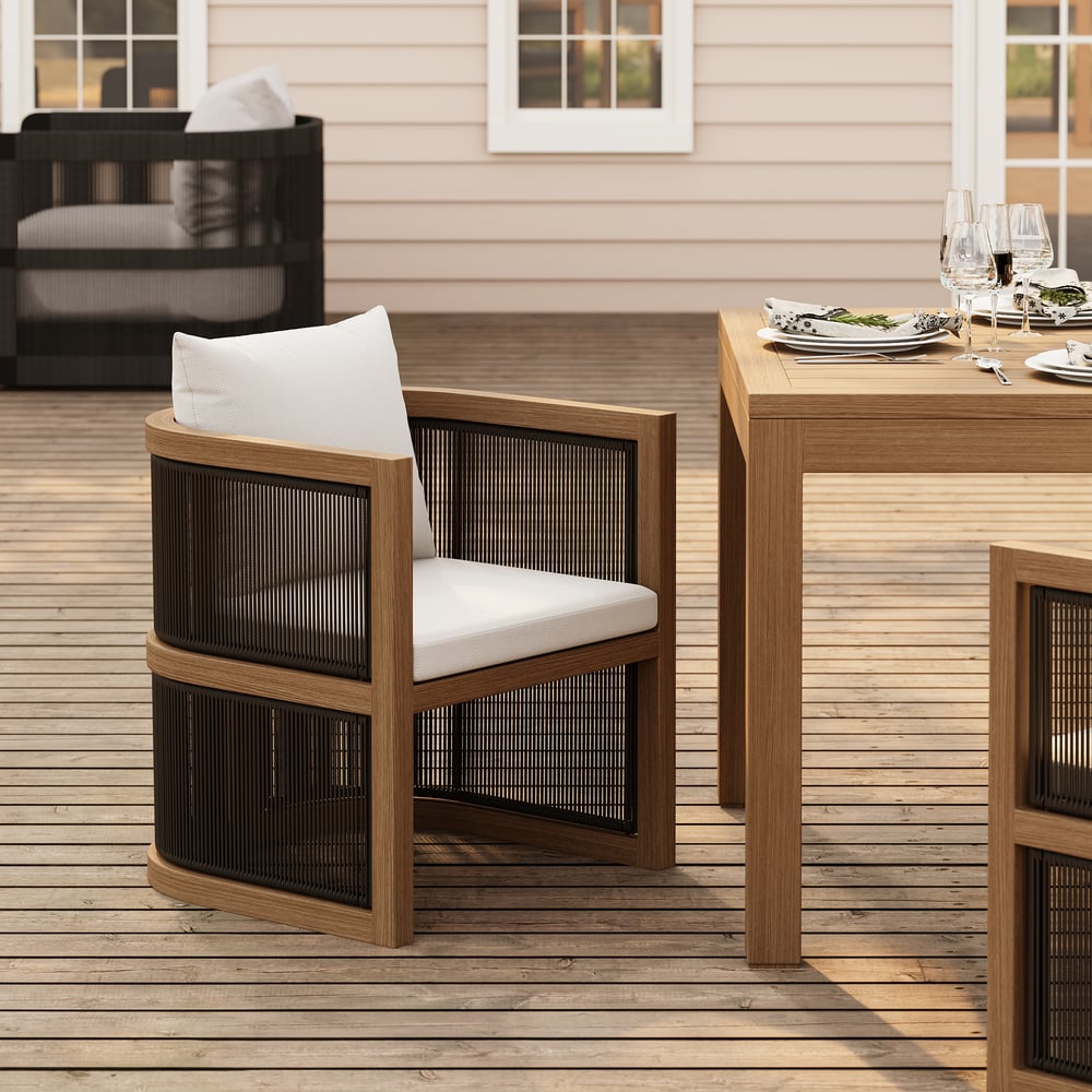 Wevara 11-Piece Outdoor Rope Weave Dining Set with 10 Chairs in Walnut window image