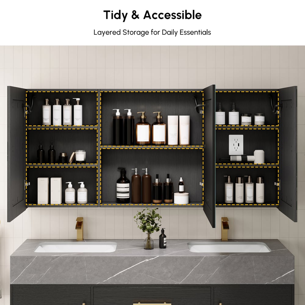 59" LED Bathroom Medicine Cabinet with Anti-Fog, Dimmable Tri-Color Lighting window image