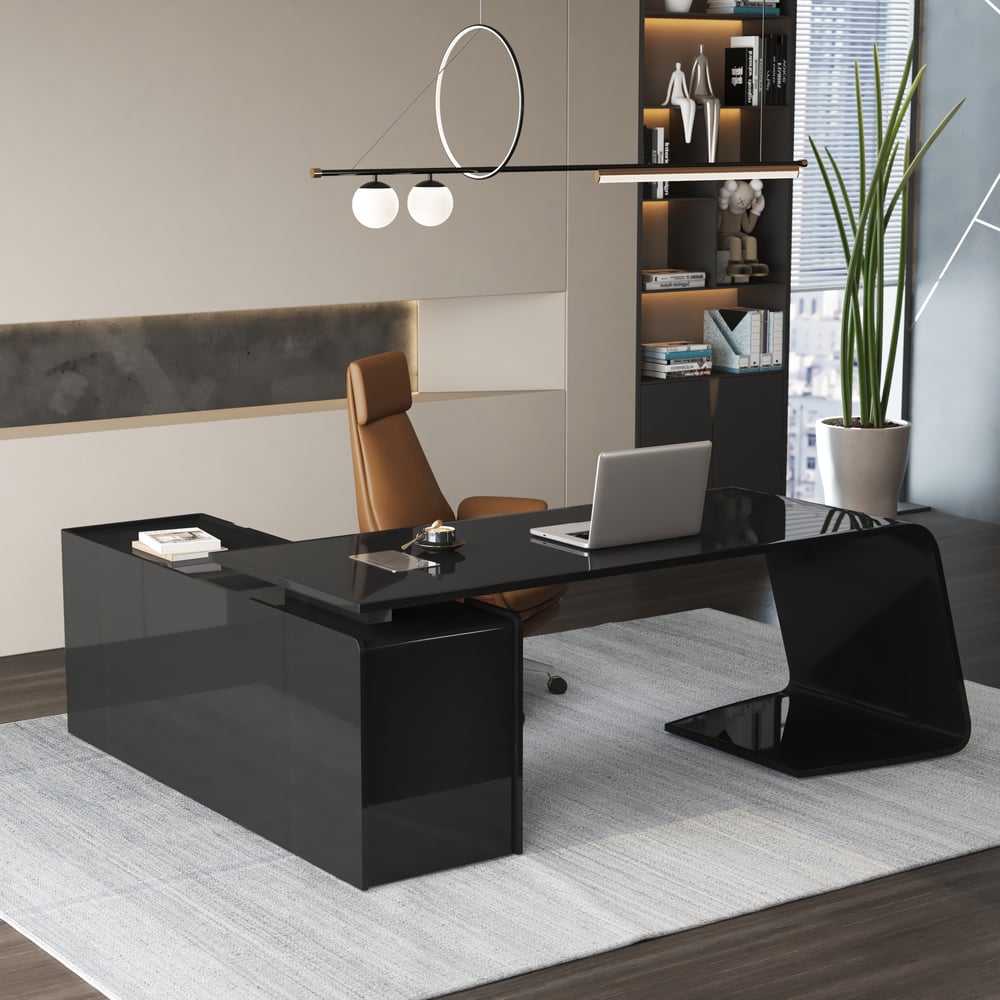 Modern 87" L-Shaped Right-Hand Executive Desk with Storage window image