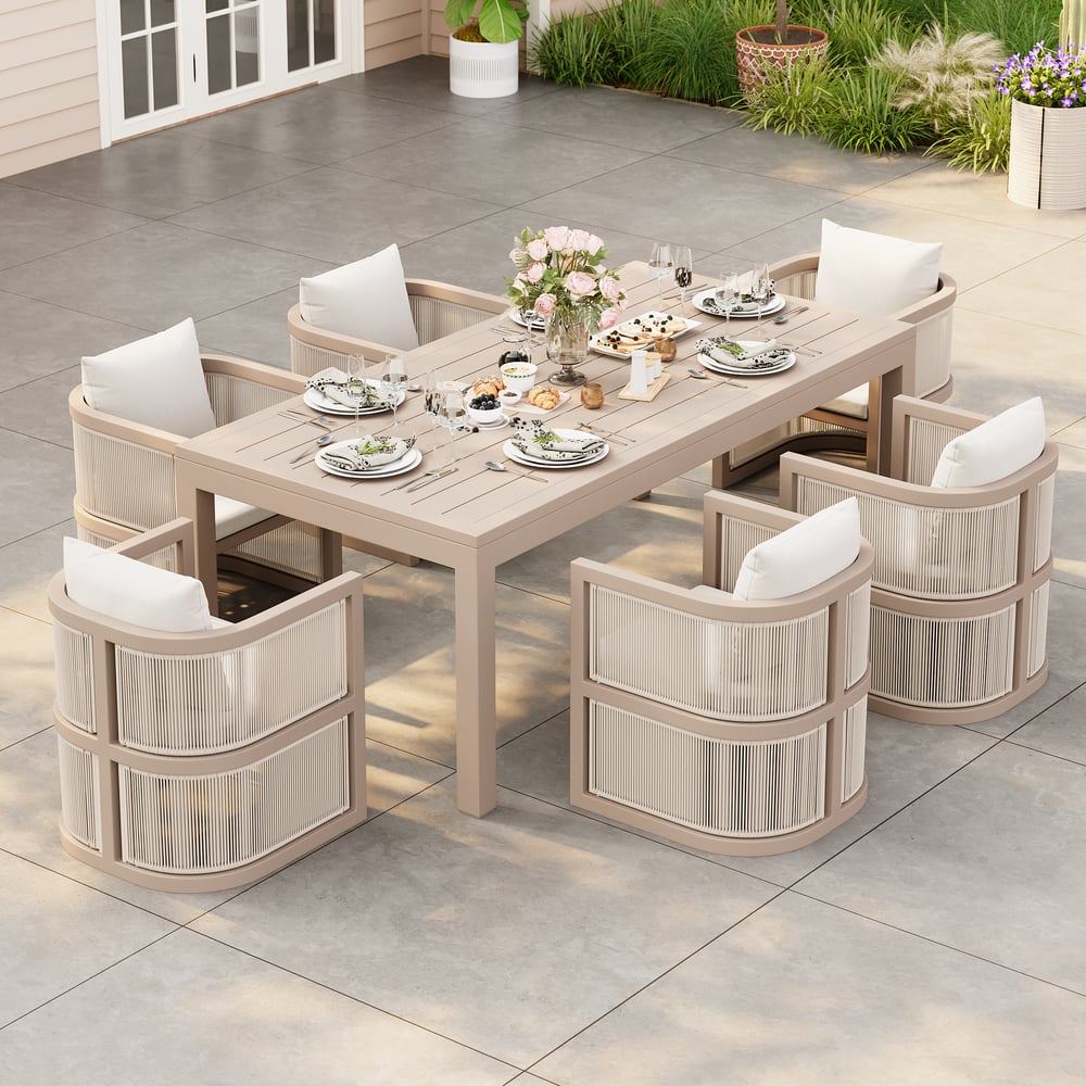 Wevara 78" Sand-Finished Aluminum Slatted Outdoor Dining Table in Sand window image