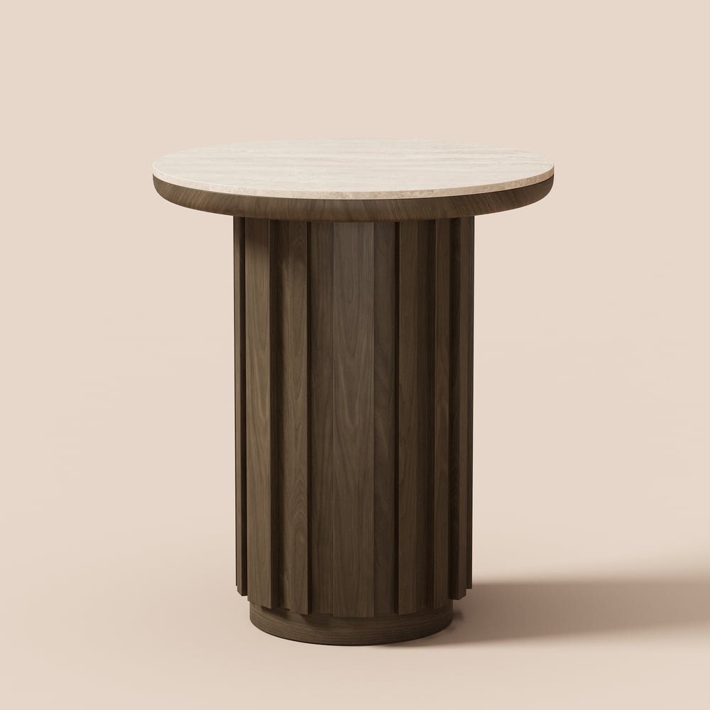 Aura Ash Wood Fluted Round Side Table with Sintered Stone Top window image