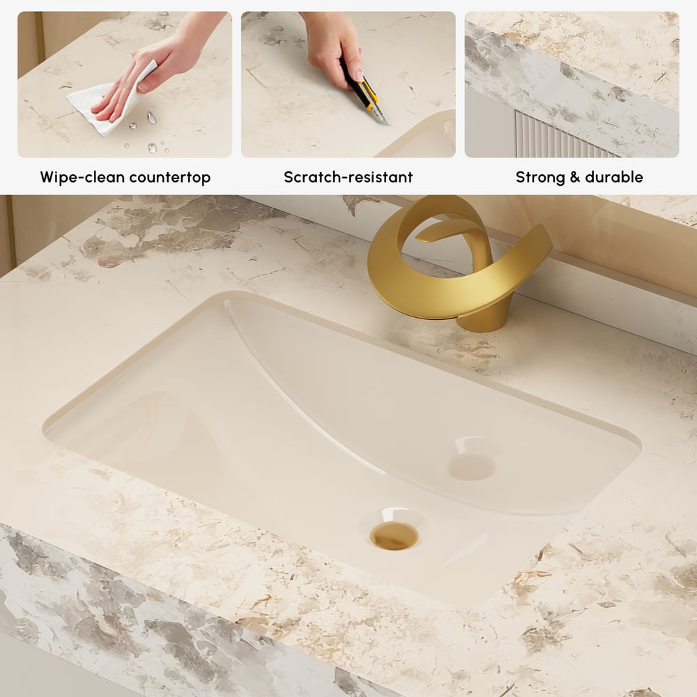 Artis 152 cm Meuble de salle de bain flottant double vasque avec plateau en pierre frittée image de fenêtre