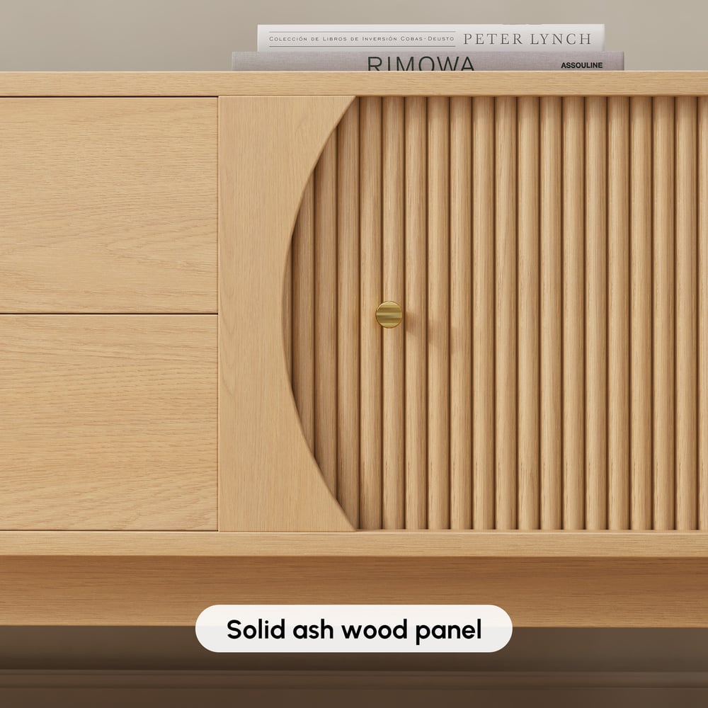 72" Ash Wood Fluted TV Stand with Storage window image