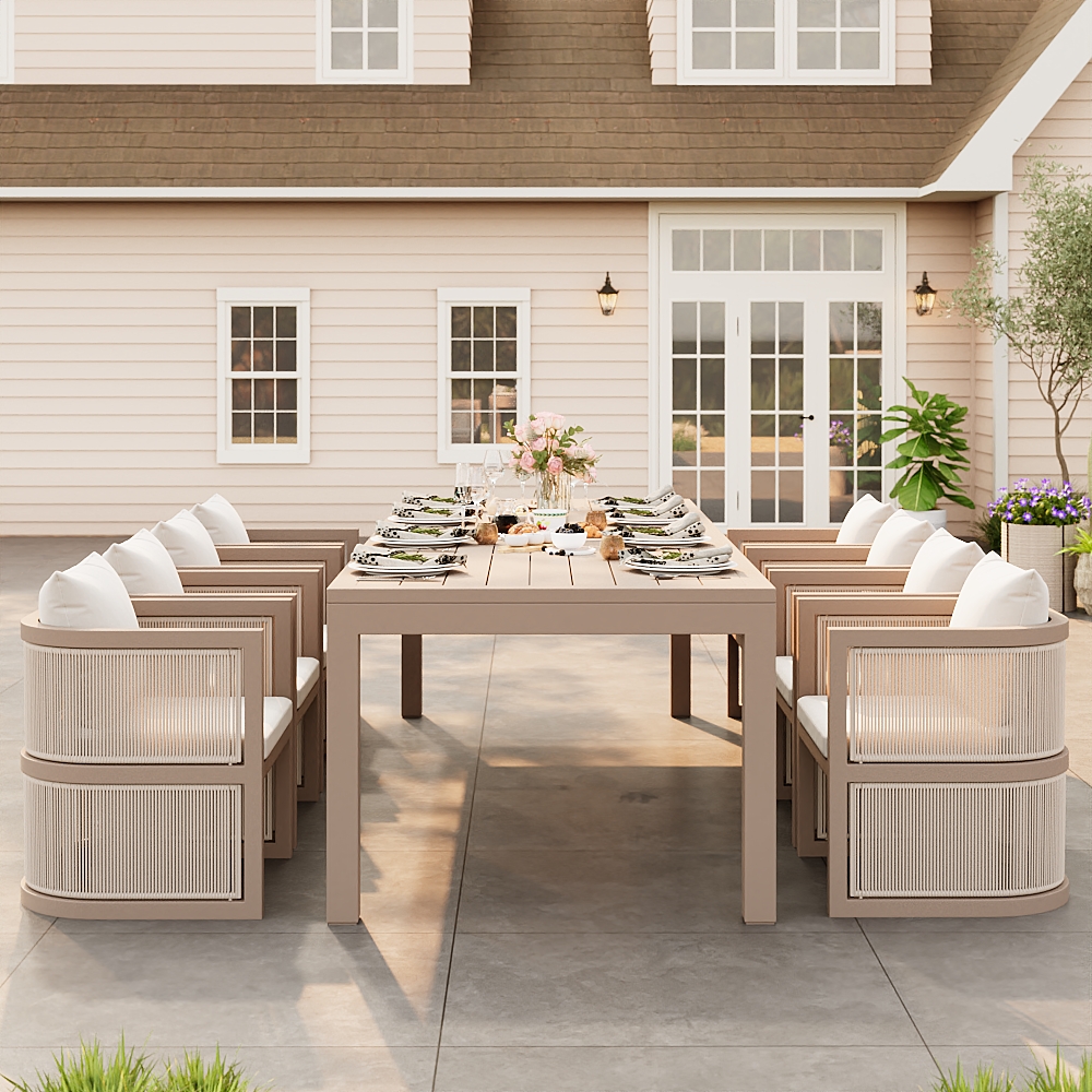 Wevara 11-Piece Outdoor Rope Weave Dining Set with 10 Chairs in Sand window image