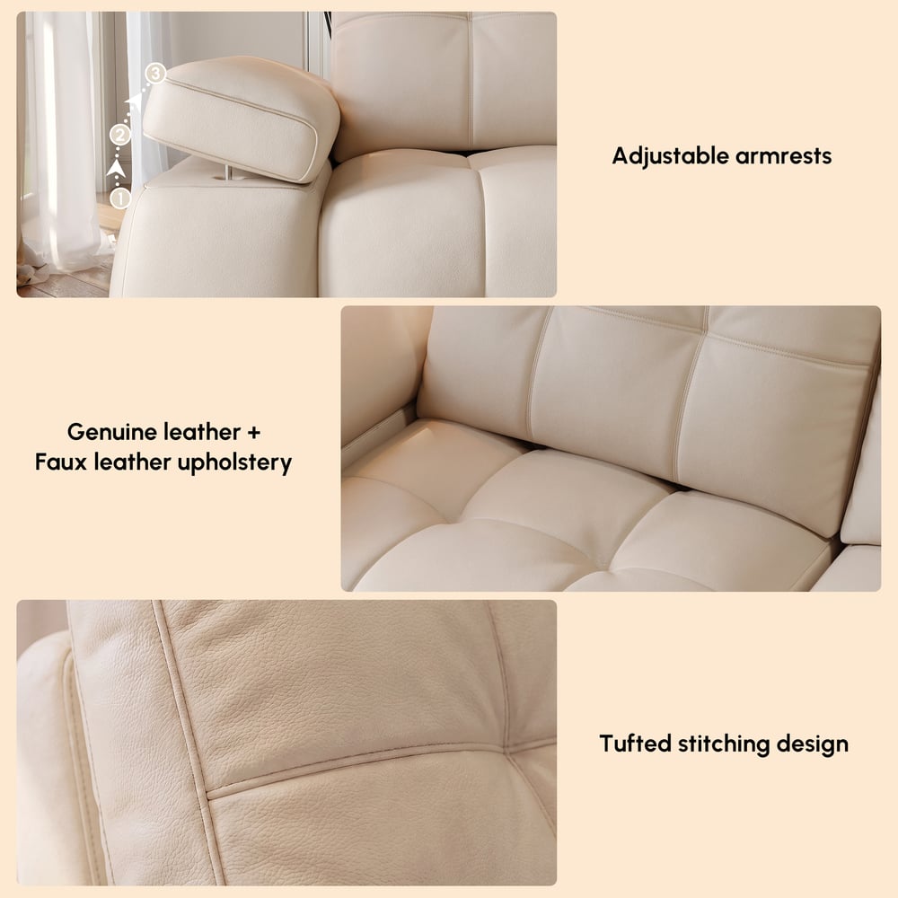 130" 3-Seater Genuine Leather Power Convertible Sleeper Sofa with Adjustable Armrests window image