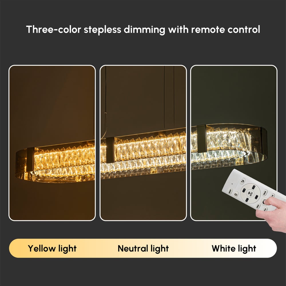 Linear Crystal Kitchen Island Pendant Light with Remote, 3-CCT Dimmable LED window image
