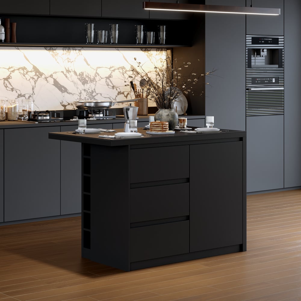 Modern 50" Matte Sintered Stone Kitchen Island with Storage, Black window image