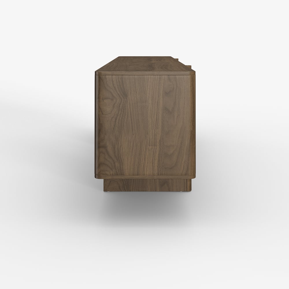 Lineva 80" Solid Wood Fluted Smoked Brown TV Stand with Cabinets window image