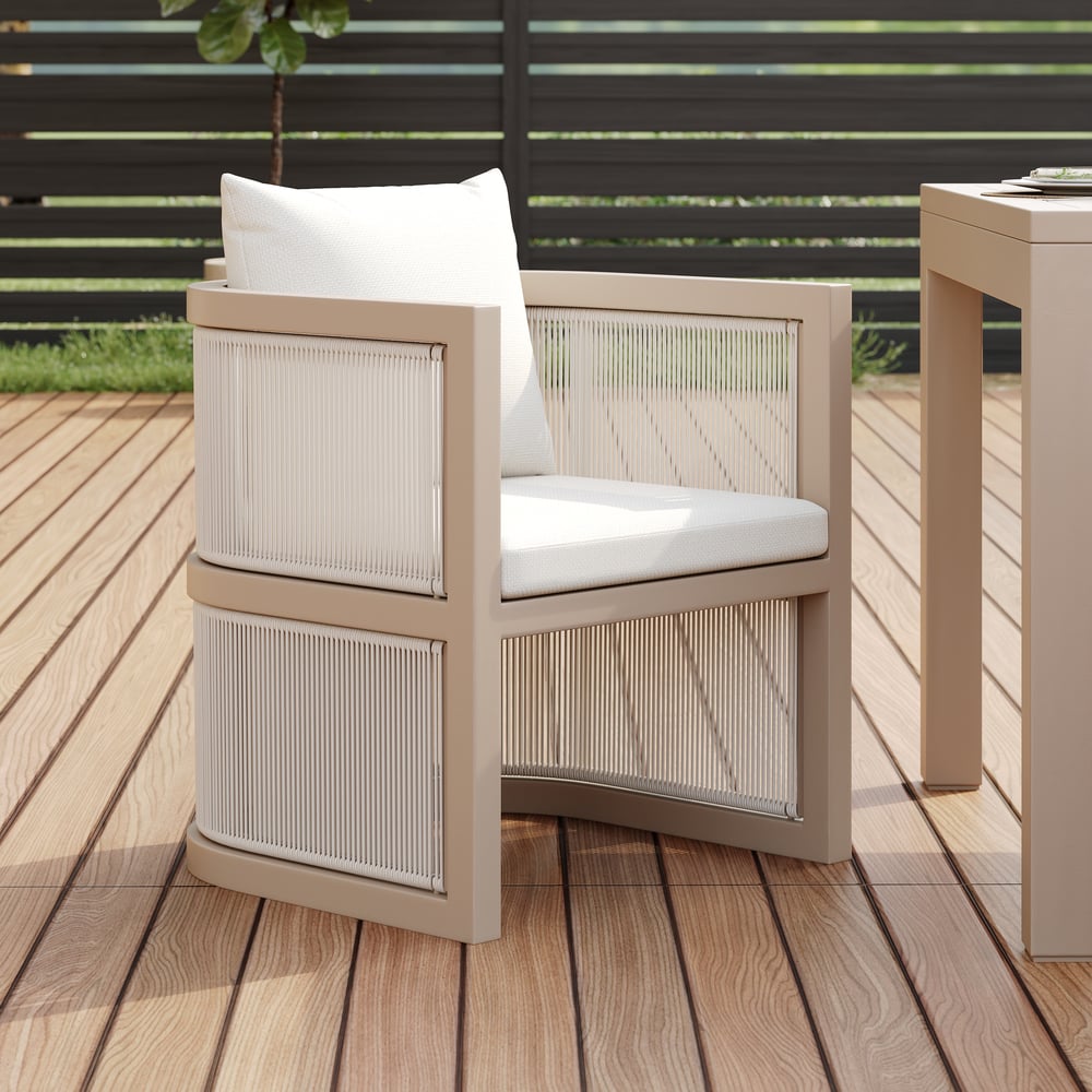 Wevar 2 Pieces Modern Aluminum & Ropes Outdoor Dining Chair Set in Sand & Oatmeal window image