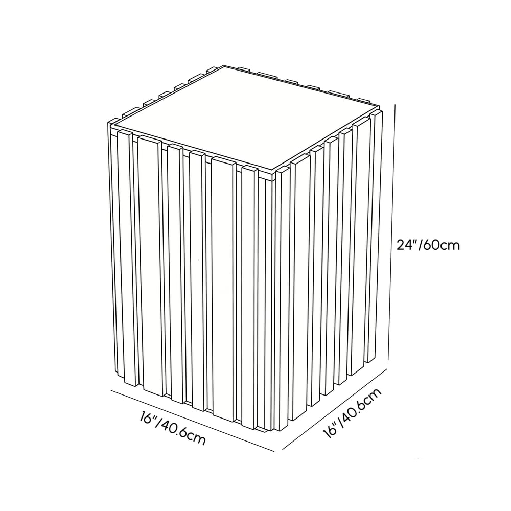 Aura Ash Wood Fluted Natural Side Table with Sintered Stone Top weights dimensions image