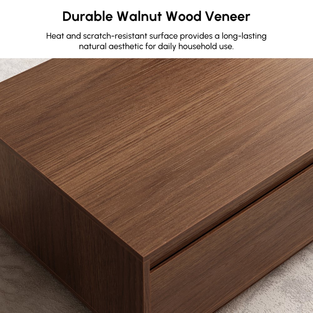 Ensemble meuble TV Fero en bois blanc et noyer, meuble TV extensible et table basse rectangulaire image de fenêtre