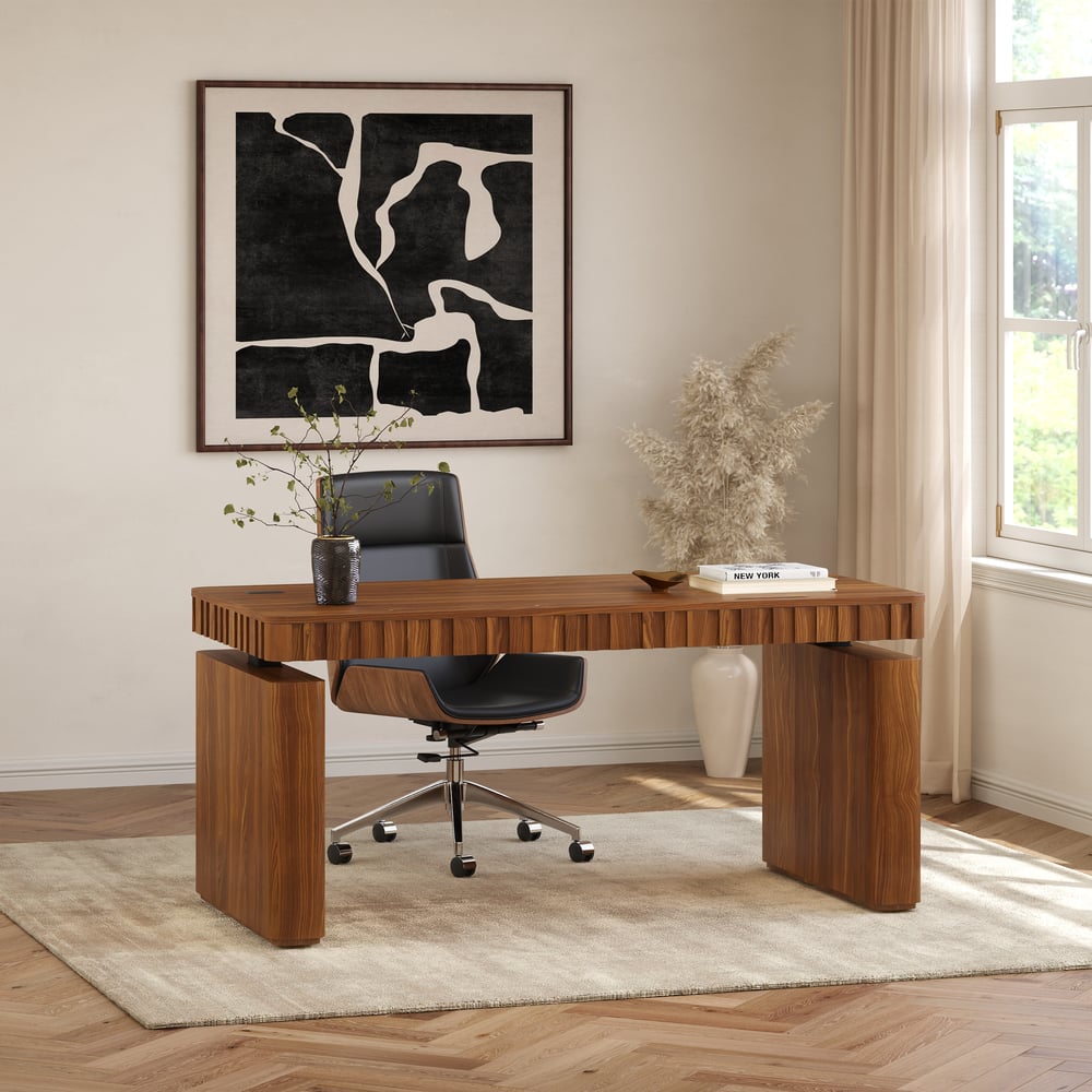 Aura 63" Walnut Fluted Electric Adjustable Standing Desk window image