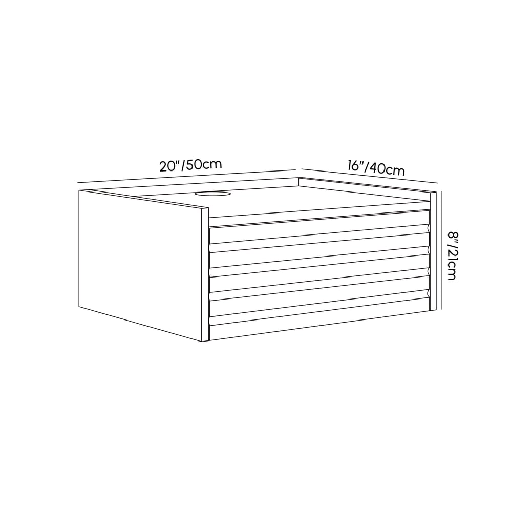 Zwevend houten nachtkastje met verlichting & oplaadstation Afbeelding met gewichten en afmetingen