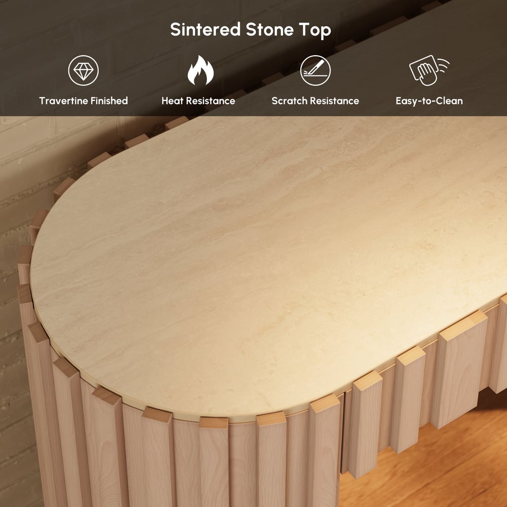 Aura 60" Ash Wood Fluted Whitewash Console Table With Sintered Stone Top window image