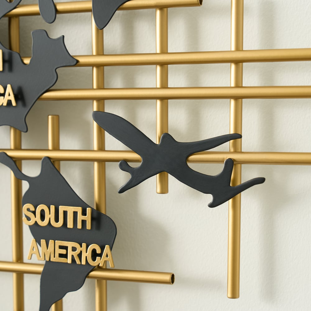 Reloj de Pared de Metal Grande de 116cm con Diseño de Mapa Decorativo Silencioso y Creativo para Sala de Estar Imagen de ventana