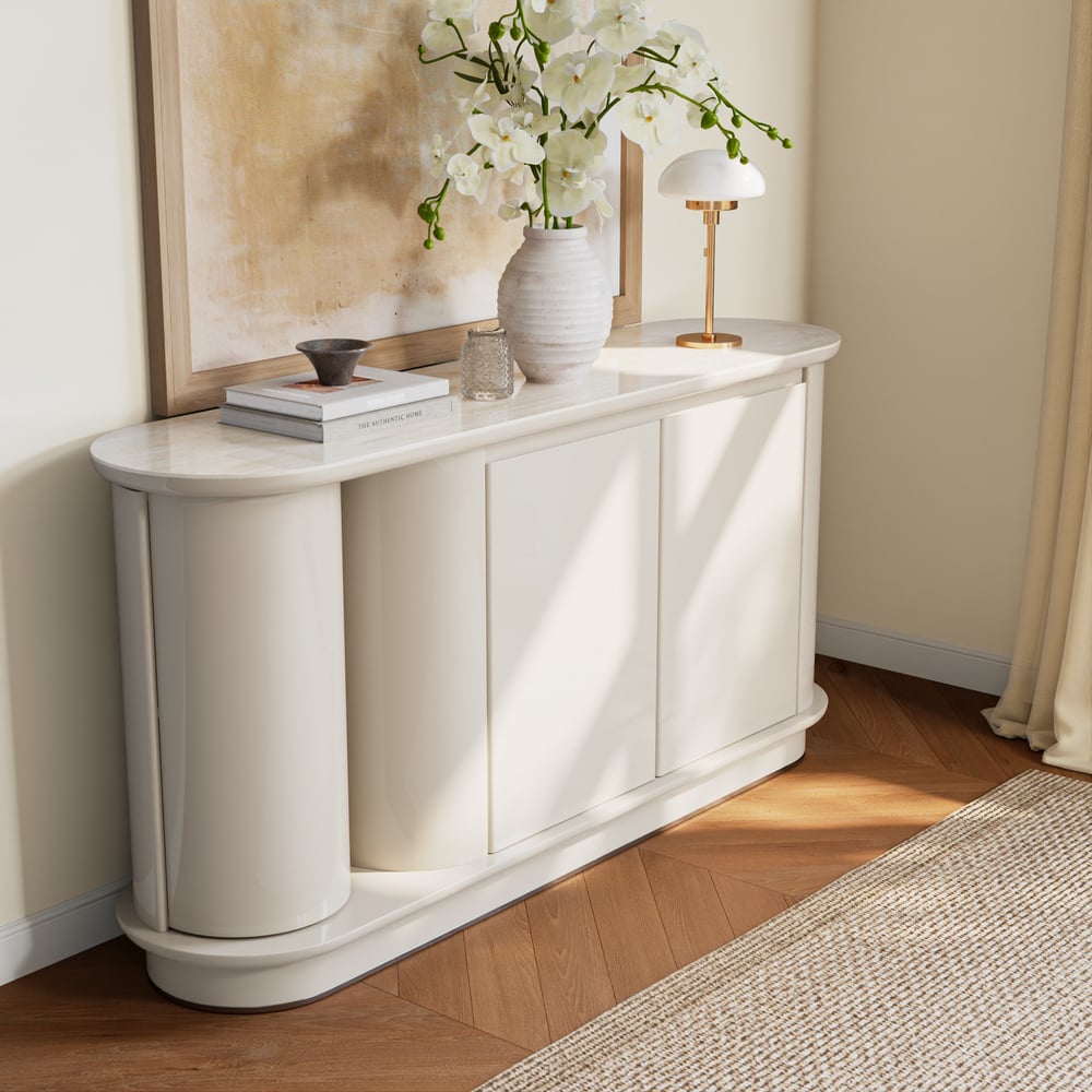 63" Faux Travertine Sintered Stone Sideboard window image