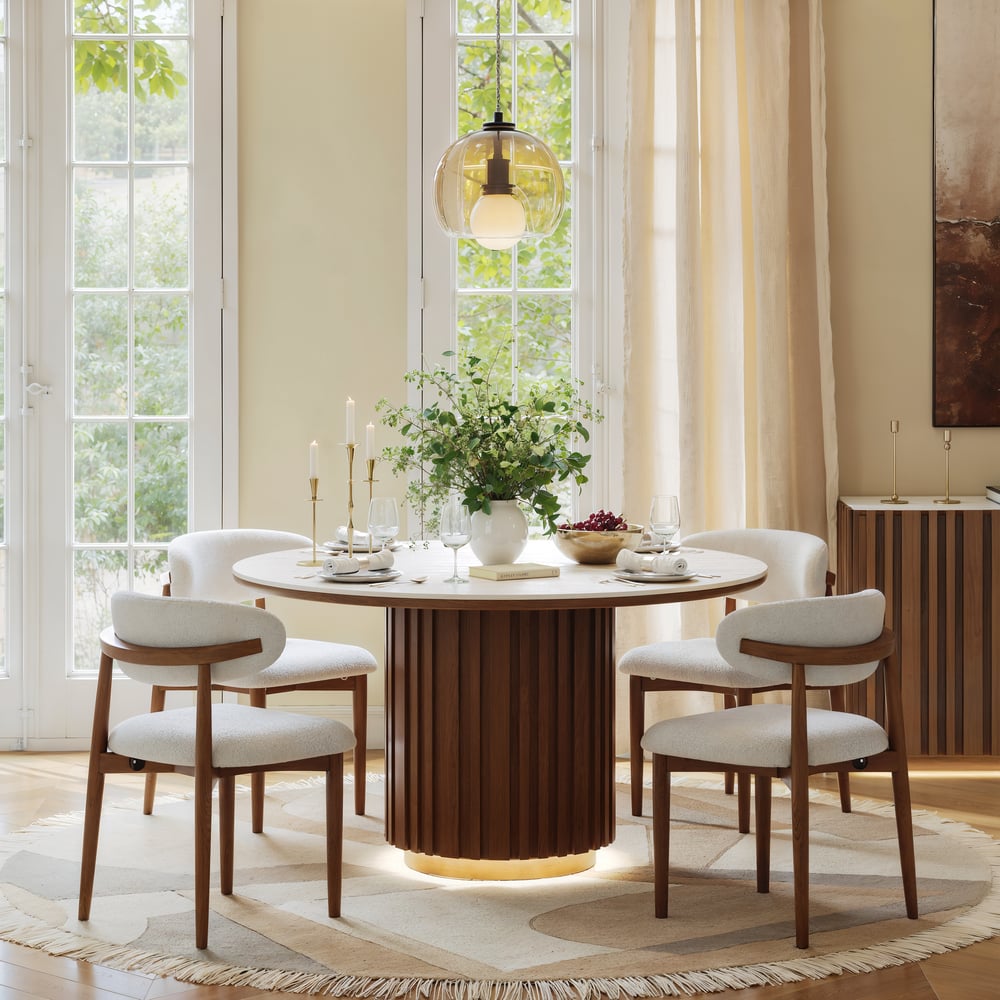 Dining Set 47" Round Faux Travertine Sintered Stone Dining Table with 4 Chairs window image
