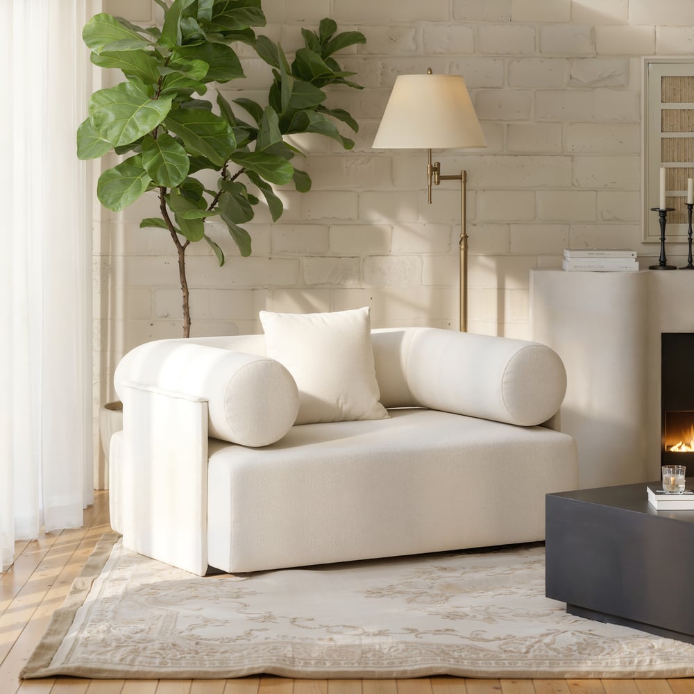 Serene Modern White Chenille Velvet Lounge Accent Chair window image