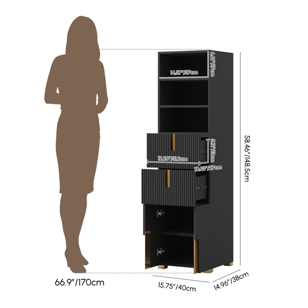 Artis 59" Bathroom Storage Cabinet – Freestanding Linen Tower with 2 Drawers & 2 Doors weights dimensions image