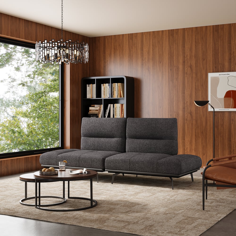 2-Piece Yarn-Dyed Fabric and Faux Leather Reclining Sectional Sofa window image