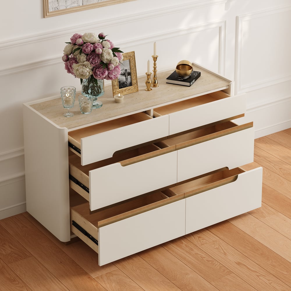 Horva 47" Faux Travertine Sintered Stone 6-Drawer Dresser window image