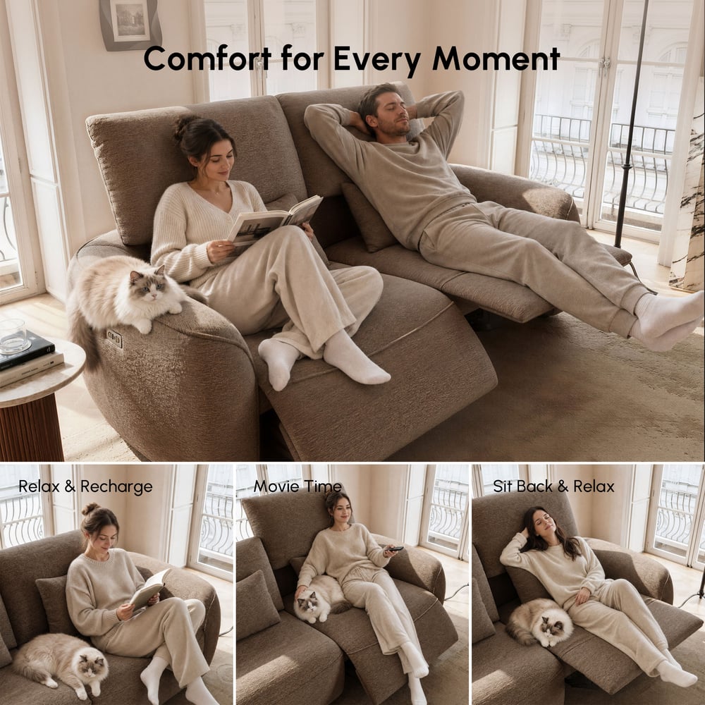 212cm 2-Seater Pet-Friendly Chenille Power Reclining Sofa with Adjustable Backrest window image
