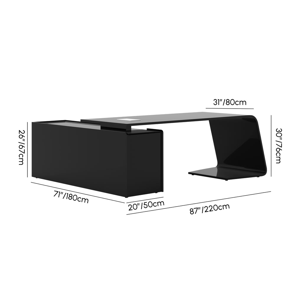 Modern 87" L-Shaped Right-Hand Executive Desk with Storage weights dimensions image