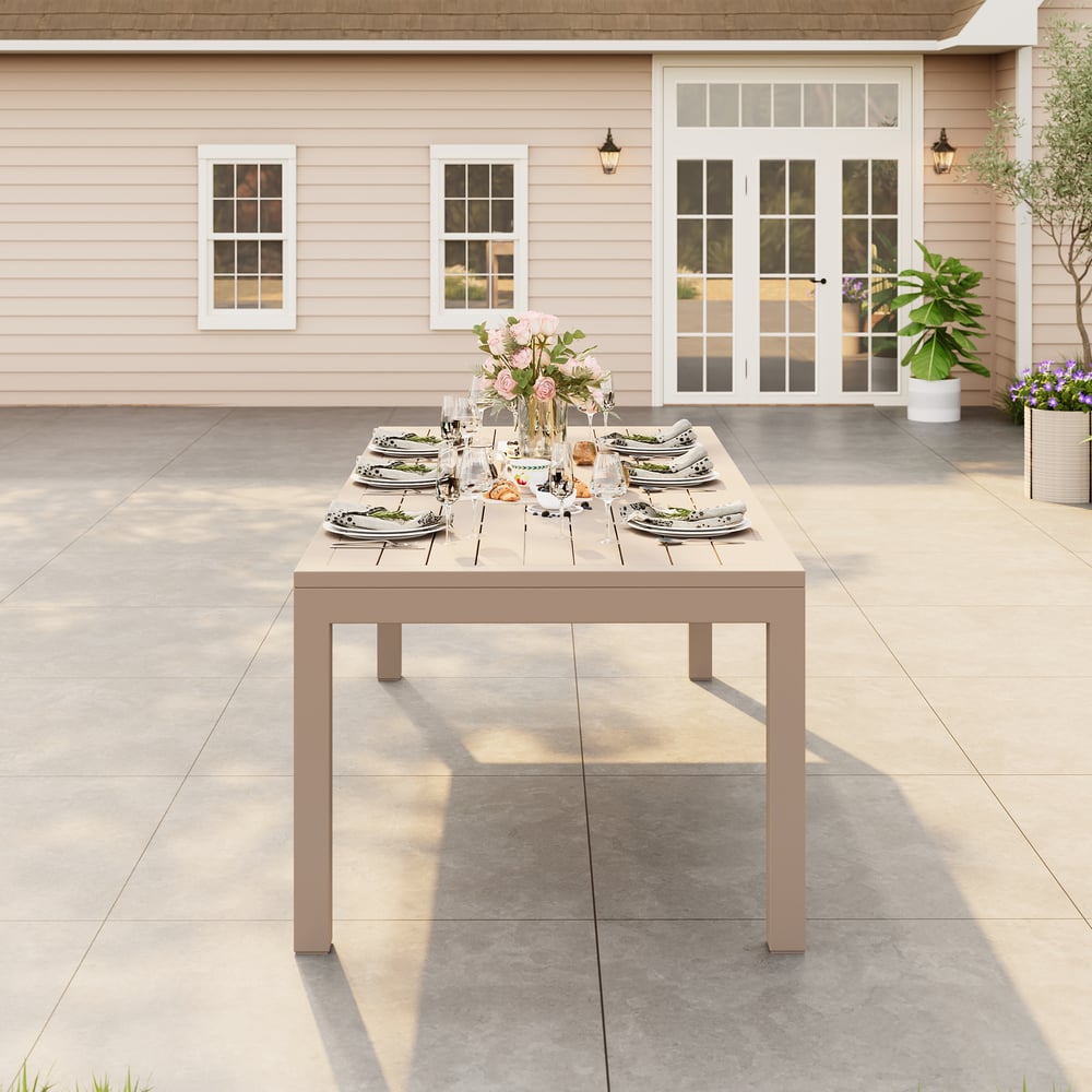 Wevara 87" Sand-Finished Aluminum Slatted Outdoor Dining Table in Sand window image