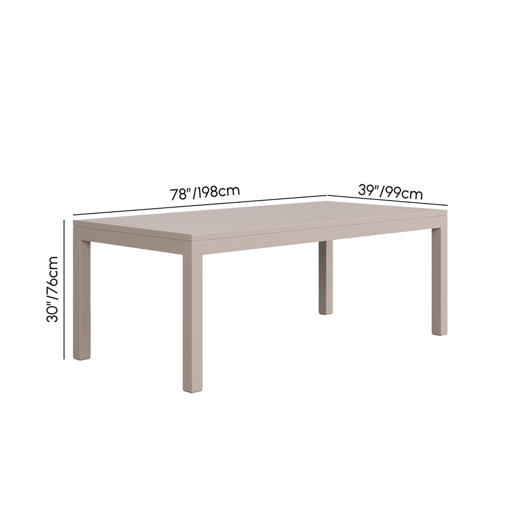 Wevara 78" Sand-Finished Aluminum Slatted Outdoor Dining Table in Sand weights dimensions image