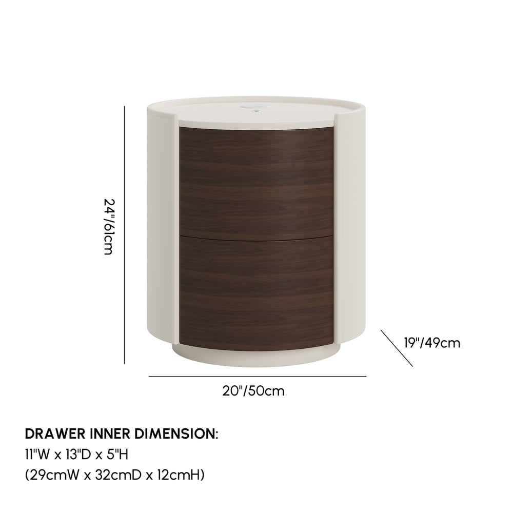 Modern Saddle Leather 2-Drawer Nightstand with Charging Station & Light weights dimensions image