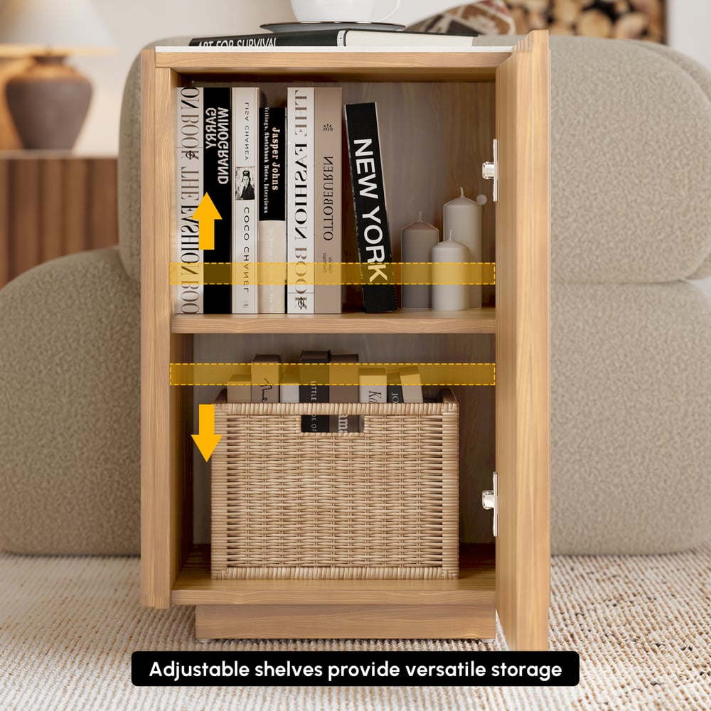 Aura Ash Wood Fluted Natural Side Table with Sintered Stone Top window image