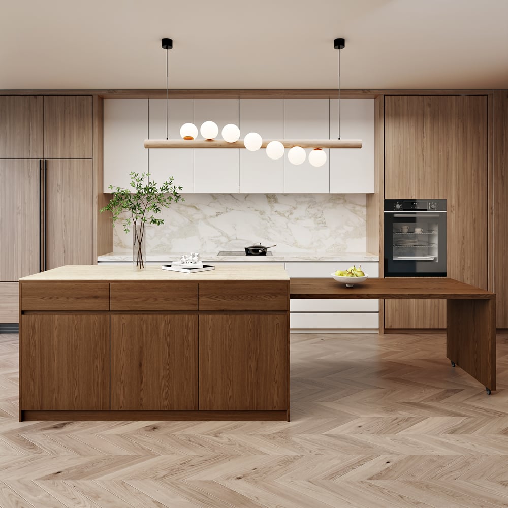 81''-106" Extendable Matte Sintered Stone Kitchen Island with Storage, Walnut window image