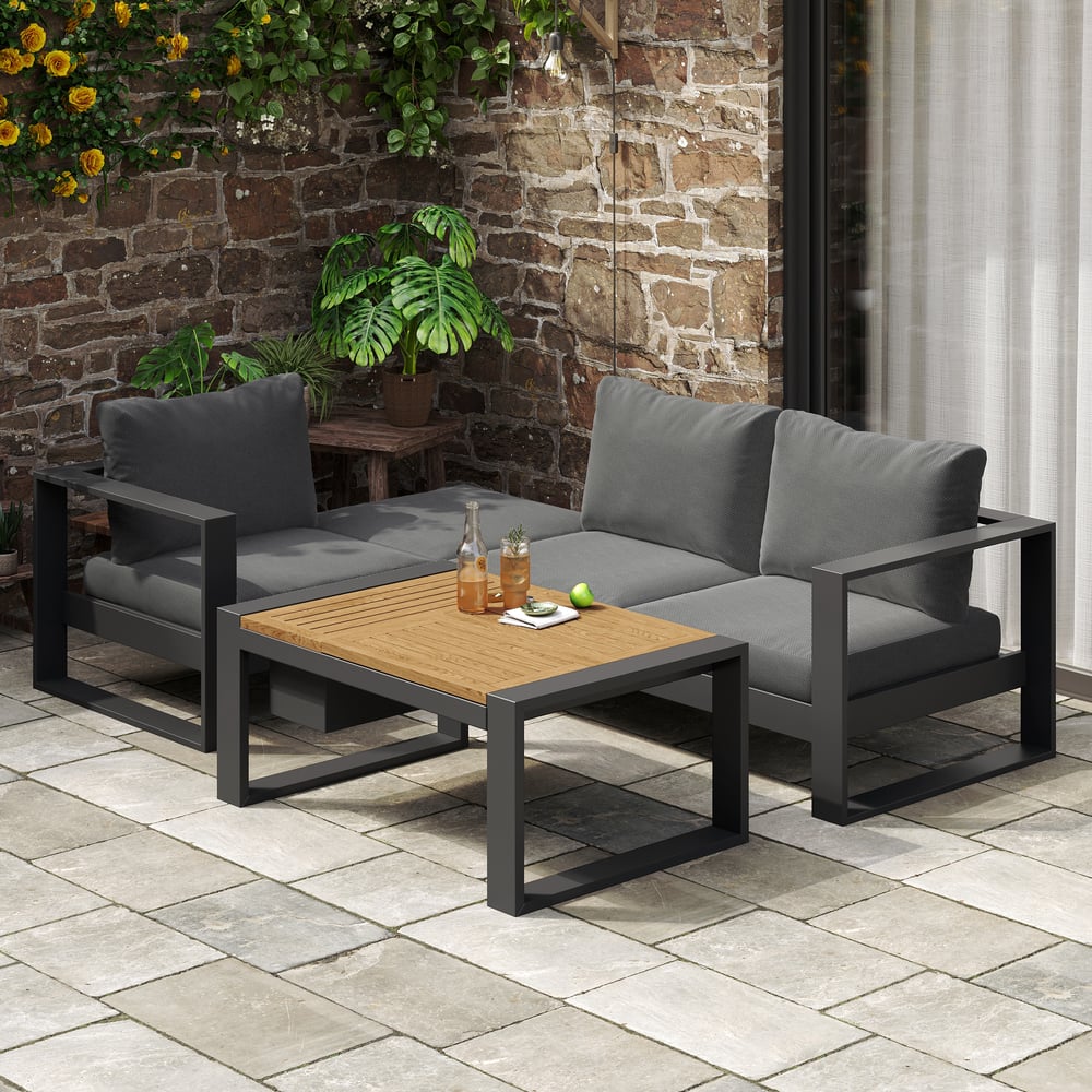 Slatera 4-Pieces Modular Outdoor Sofa Set Aluminum & Acacia for 4 Person in Light Gray window image