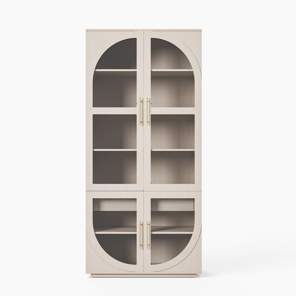 Arune Whitewash Glass Tall Display Cabinet with Drawers & LED window image