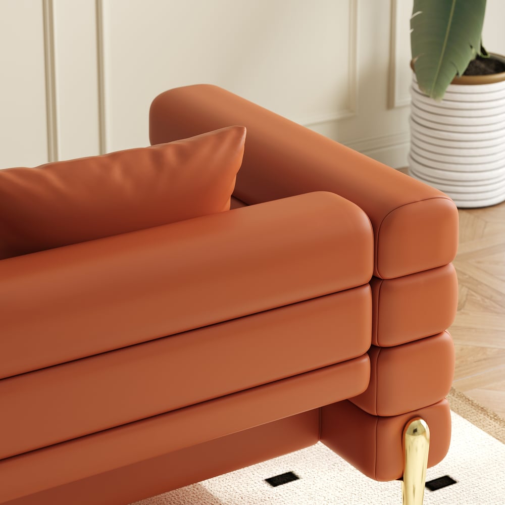 Set divano 3 pezzi Axial con divano chaise longue, pouf e poltrona d'accento Immagine della finestra