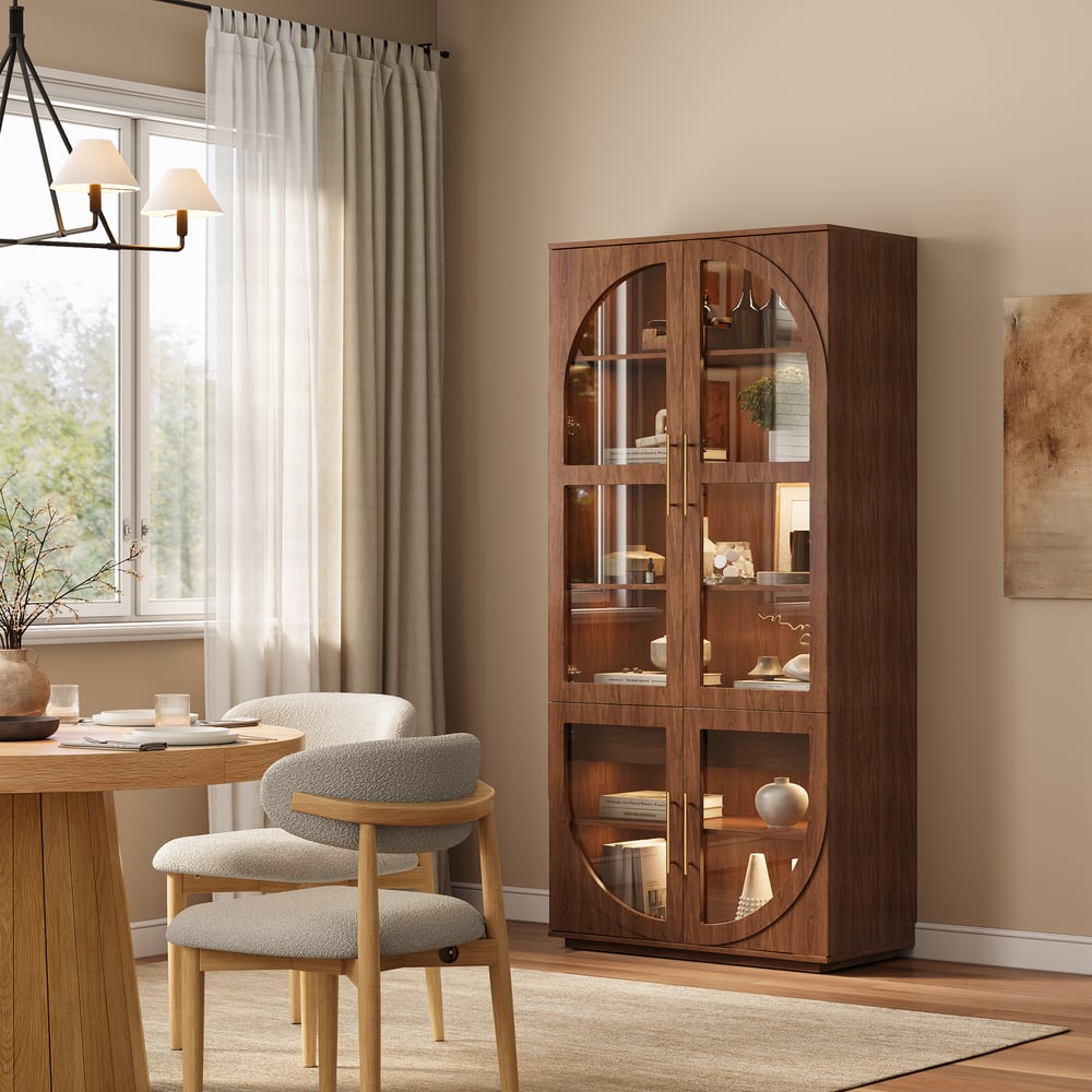 Arune Glass Tall Display Cabinet with Drawers & LED Light window image