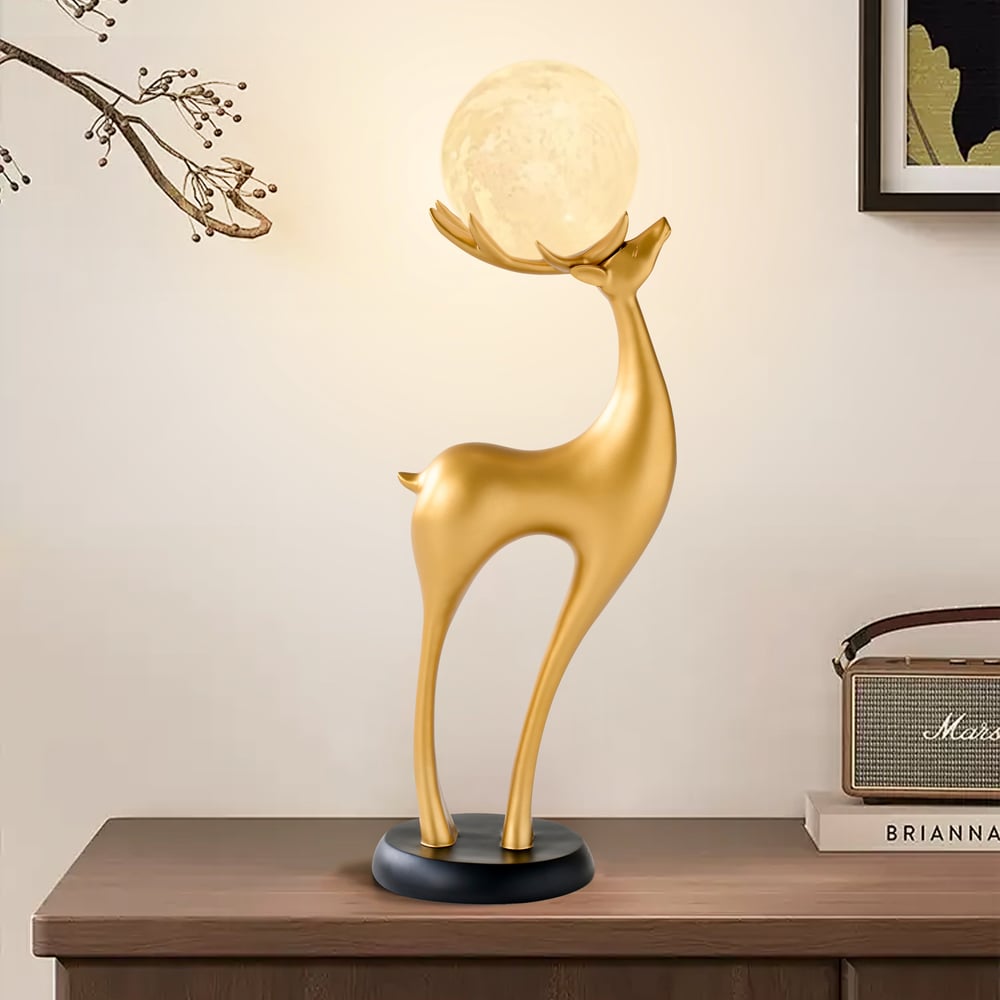 Lampadaire moderne en résine en forme de cerf avec télécommande – 76 cm de hauteur avec boule lumineuse image de fenêtre