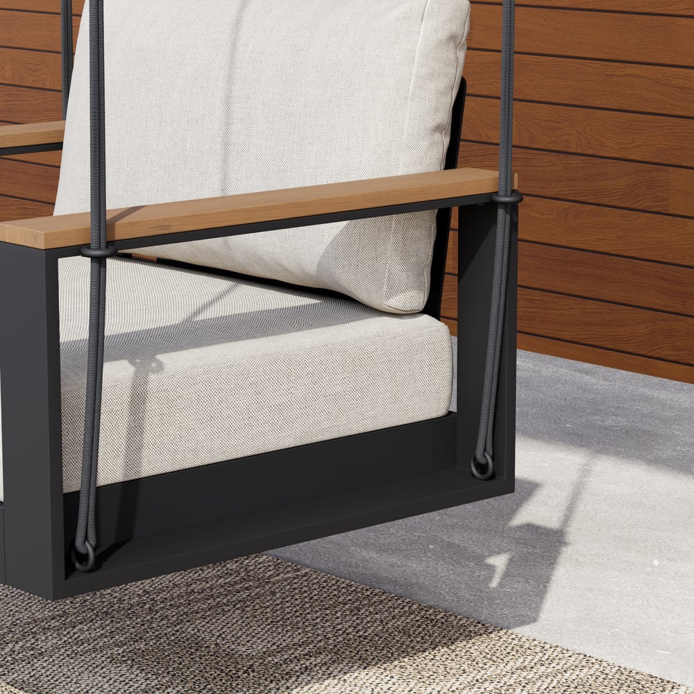 Tevara Outdoor Swing Sofa in Warm White with Cushion & Black Cover window image