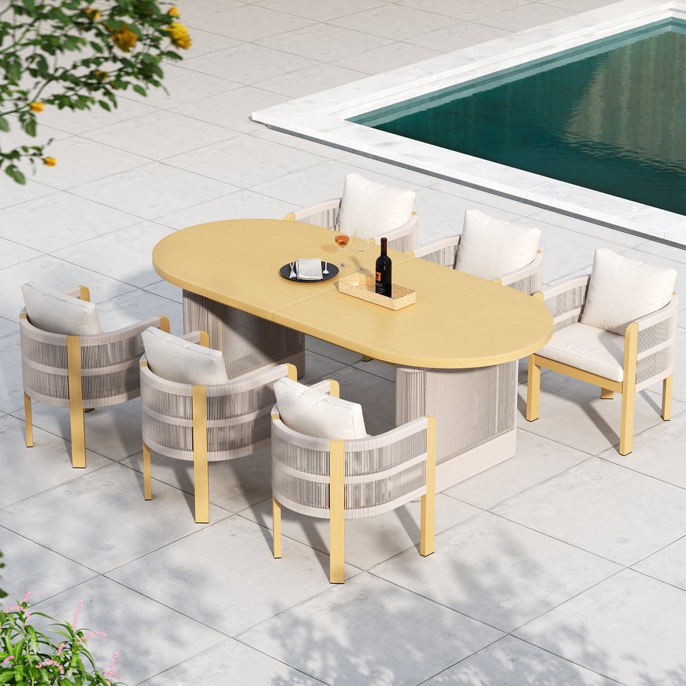 Costra 9-Piece Outdoor Aluminum & Rope Extendable Dining Set with 8 Chairs window image