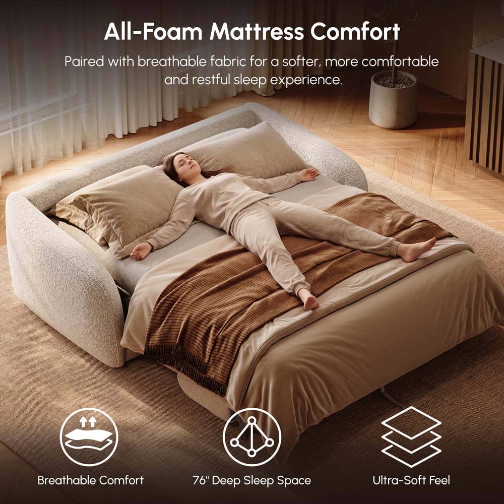 Sofá-cama de chenille com desempenho moderno Imagem da janela