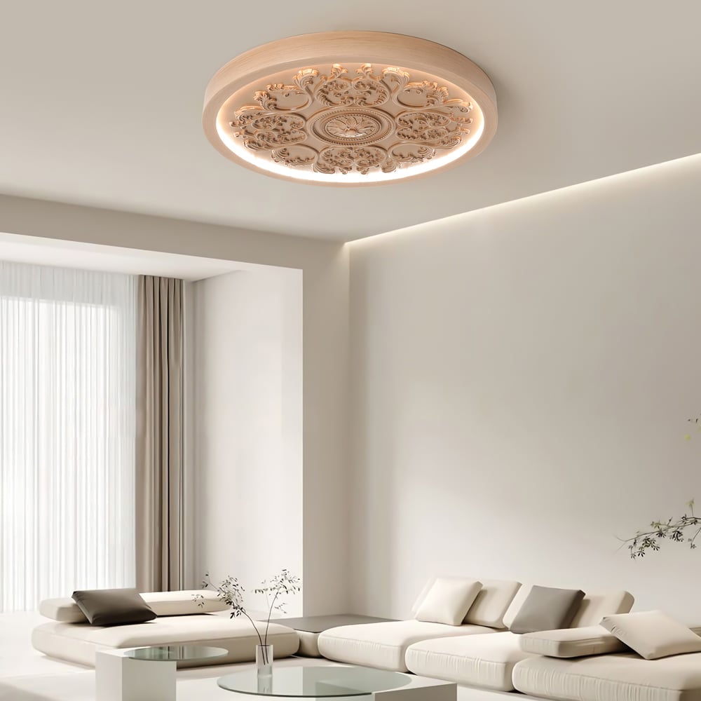 Plafonnier encastré LED français élégant en résine naturelle sculpté en 3D avec 3 modes dimmables image de fenêtre