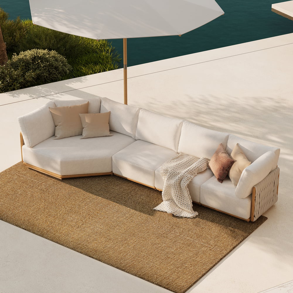 4-Piece Outdoor Teak & Aluminum Sectional Sofa Set with Chaise for 4 in Light Gray window image