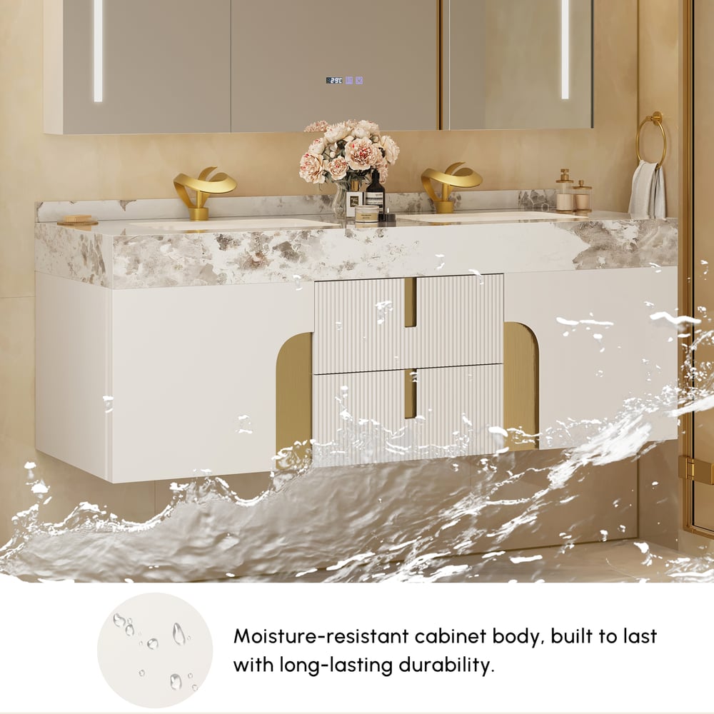 Artis 152 cm Meuble de salle de bain flottant double vasque avec plateau en pierre frittée image de fenêtre