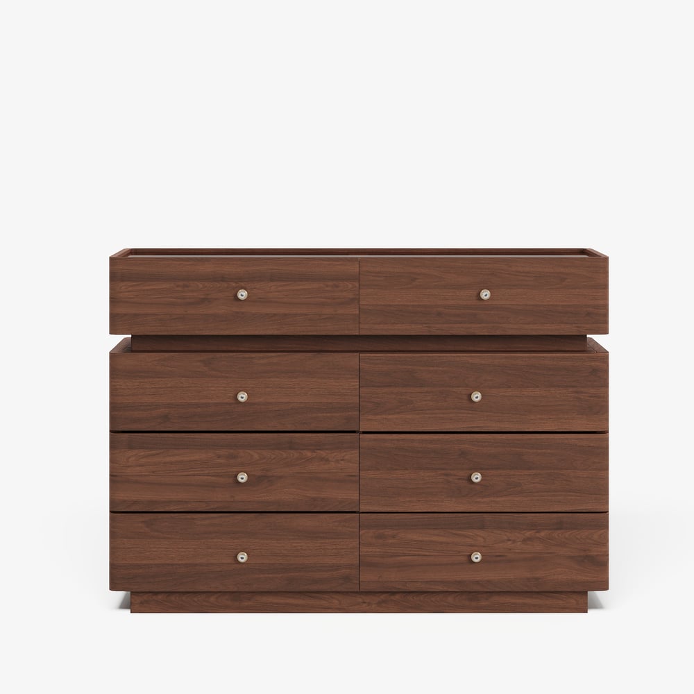 Modern 47" Tempered Glass Top 8-Drawer White Dresser with LED & Jewelry Trays window image